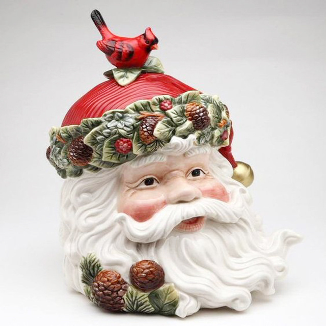 Ceramic christmas vintage blow mold Santa head cookie Jar fruit jelly jar