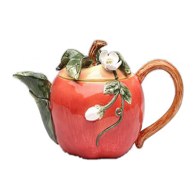 custom porcelain coffee tea pot unique teapot ceramic red apple tea bag pot with lid