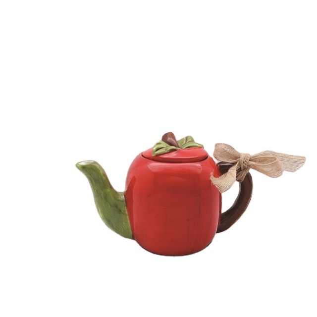 custom porcelain coffee tea pot unique teapot ceramic red apple tea bag pot with lid