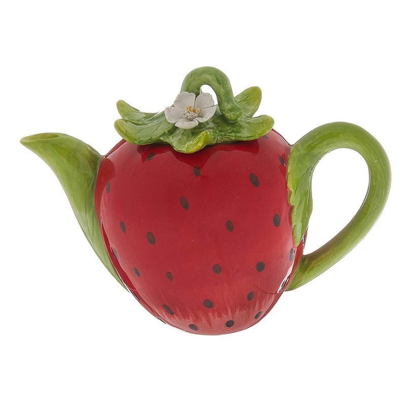 custom porcelain coffee tea pot unique teapot ceramic red apple tea bag pot with lid