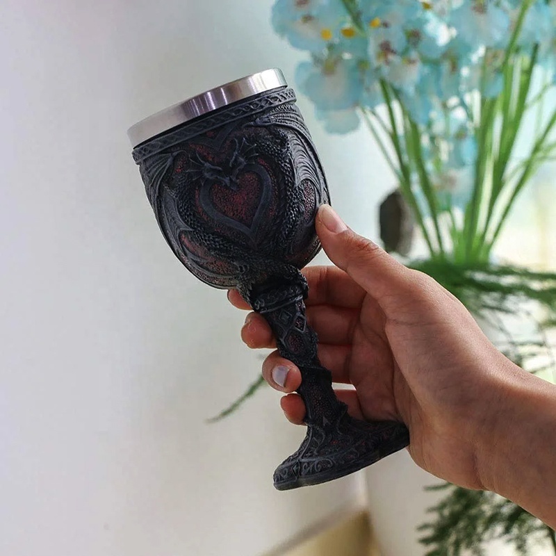 Custom vintage party bar beer mug unique resin viking goblets built in stainless steel drink drinking goblet wine glasses