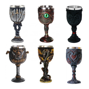 Custom vintage party bar beer mug unique resin viking goblets built in stainless steel drink drinking goblet wine glasses