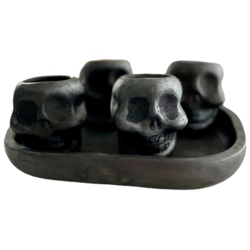 Custom Cinco De Mayo barware skull oddities bar decor black clay pottery day of the dead Mexican ceramic sugar skull shot glass