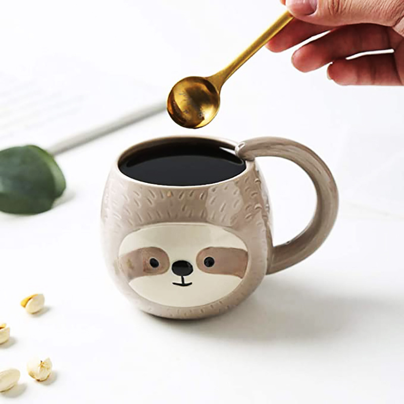 Custom 330ml cute cartoon animal teacup novelty 3D ceramic sloth birthday Christmas gift coffee mug