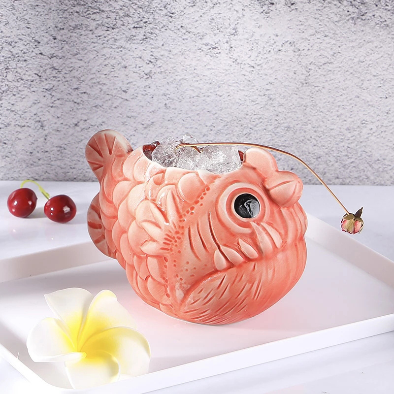 Custom creative 3D Tiki beer cup party bar decorate cocktail glasses ceramic angler fish tiki mugs