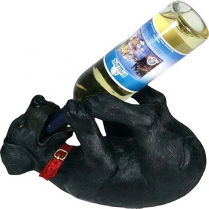 Custom decorative wine display rack Animal shape bottle racks Cute 3d resin black dog wine bottle holder