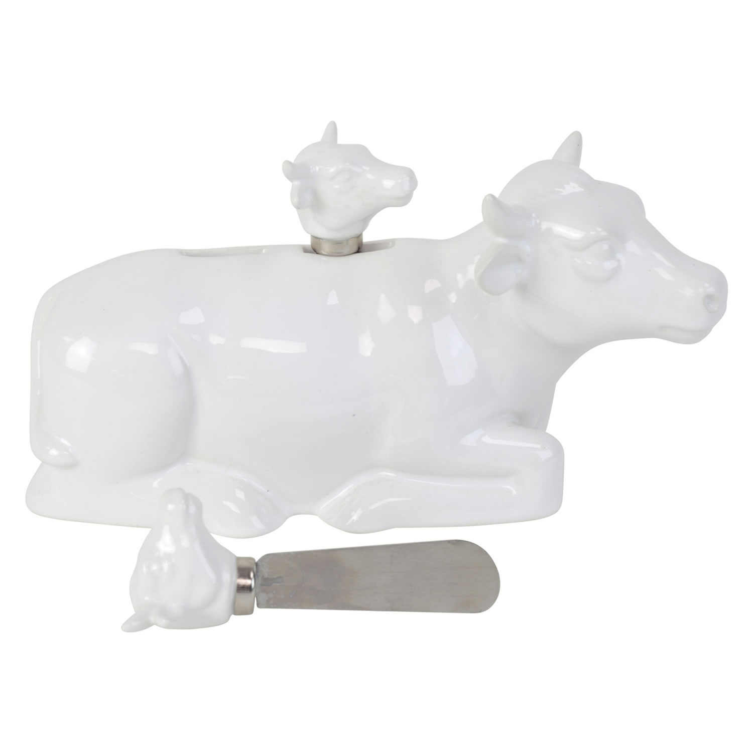 Wholesale ceramic cheese butter spreader holder custom cow shaped kitchen butter spreader holder set