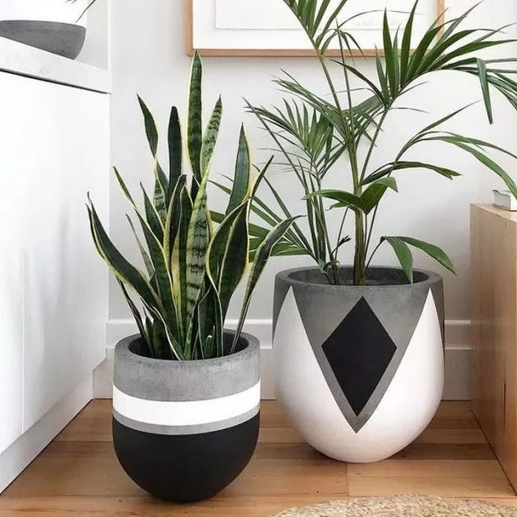 Custom flower pots planters indoor exclusive pattern painting living room lightweight fiber cement concrete bowl set of 3 sizes