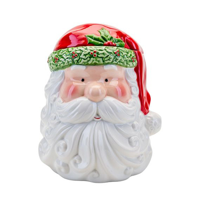 Ceramic christmas vintage blow mold Santa head cookie Jar fruit jelly jar