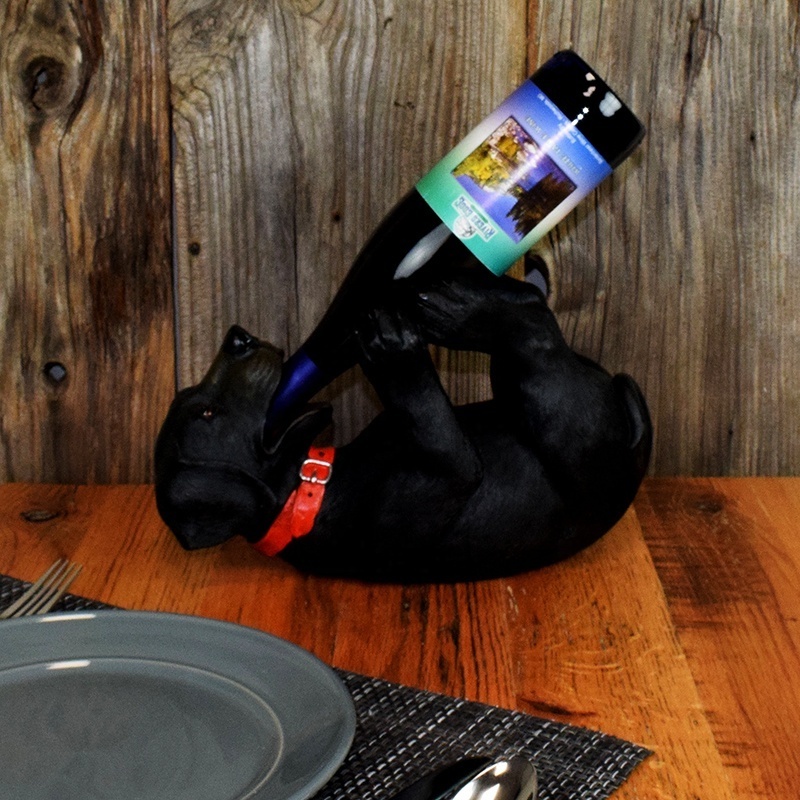 Custom decorative wine display rack Animal shape bottle racks Cute 3d resin black dog wine bottle holder