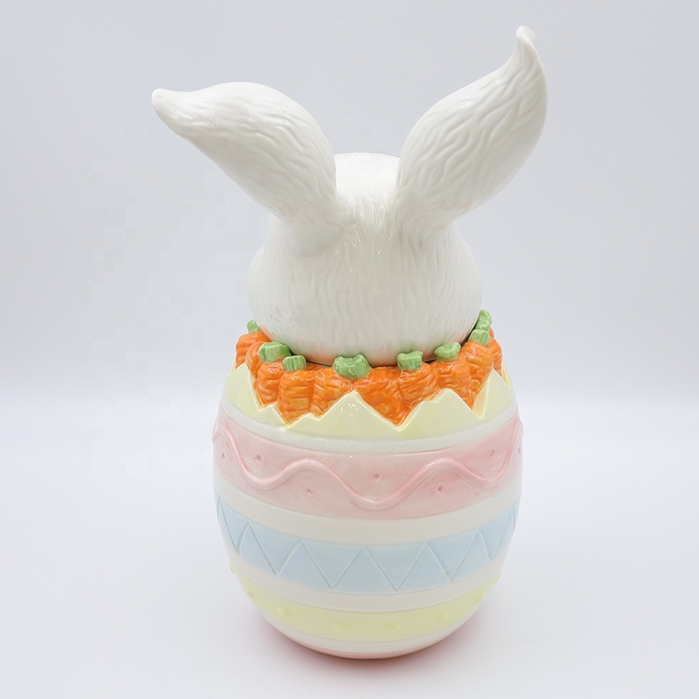 Custom handmade kitchen centre piece food canister jars set ceramic cute fairy tale Easter carrot bunny and egg storage jar