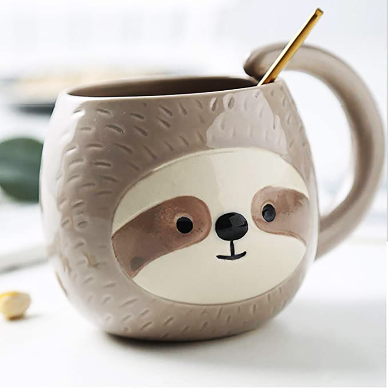 Custom 330ml cute cartoon animal teacup novelty 3D ceramic sloth birthday Christmas gift coffee mug