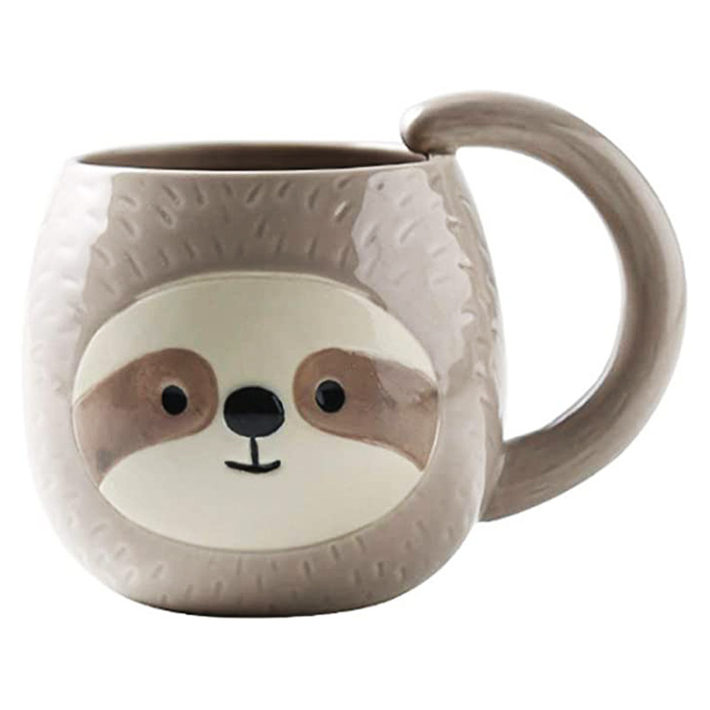 Custom 330ml cute cartoon animal teacup novelty 3D ceramic sloth birthday Christmas gift coffee mug