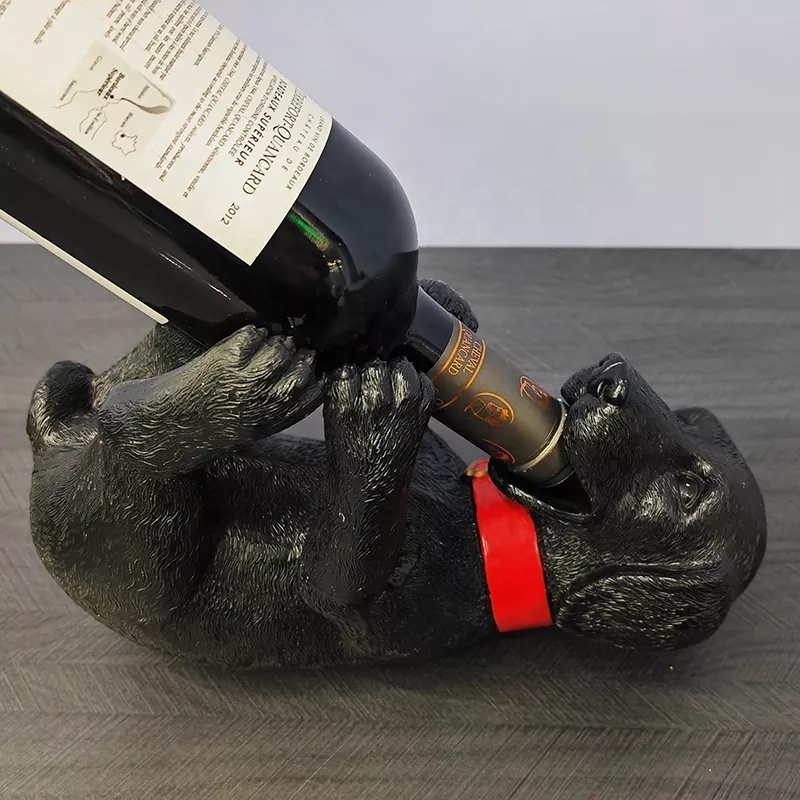 Custom decorative wine display rack Animal shape bottle racks Cute 3d resin black dog wine bottle holder