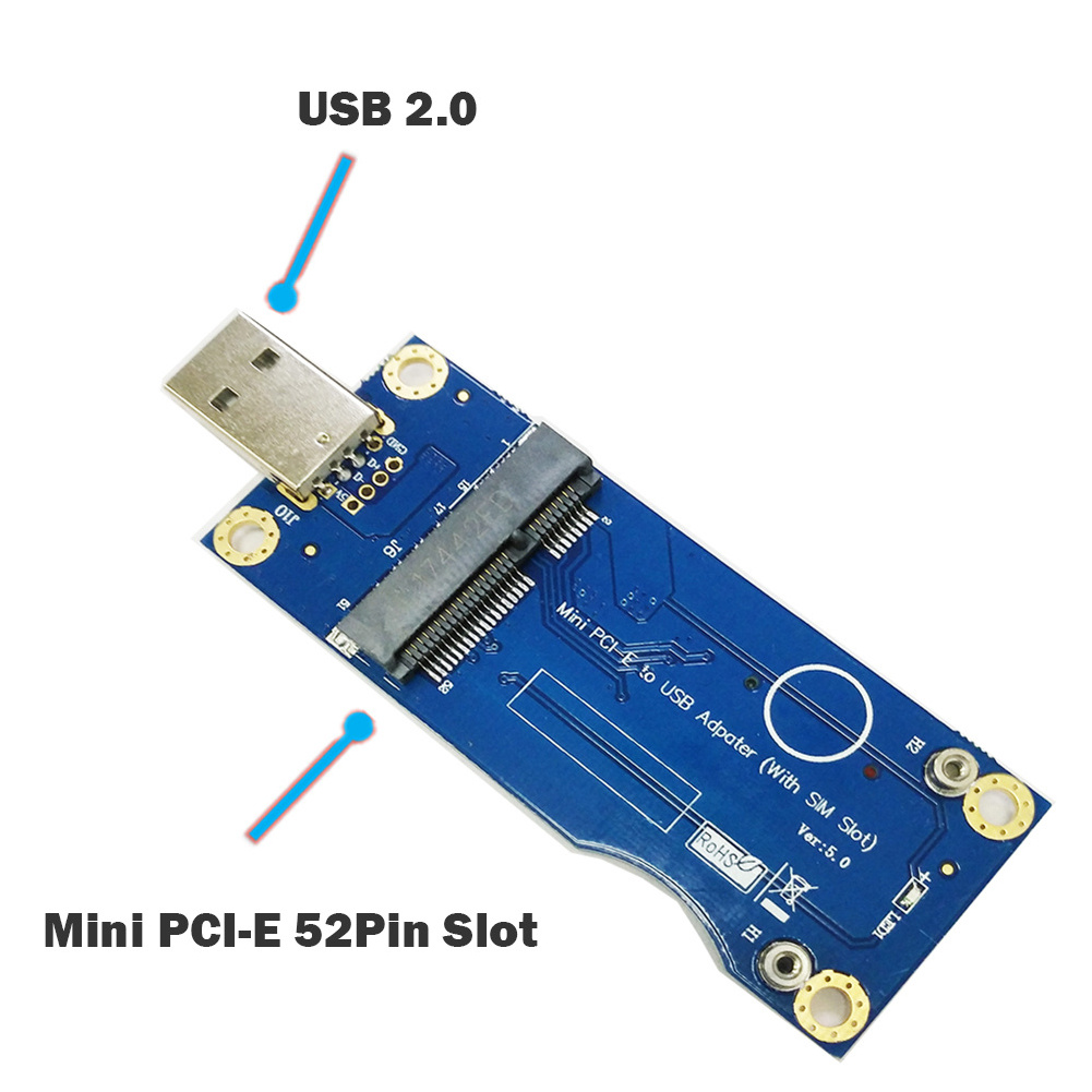 Mini PCI-E to USB Adapter With SIM Card Slot for WWAN LTE Module Mini PCIE Card to USB 2.0 Desktop PC Support SIM 6Pin 8Pin Card