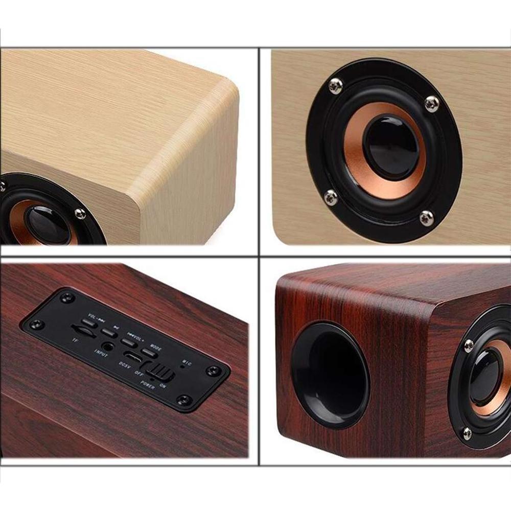 W8 12W Wooden BT Speaker Wireless Hi-Fi USB Loud Quad Speaker FM Radio 3000mAh Bass TF Card AUX Mode Music Player Speaker