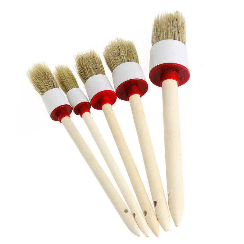 Free Shipping 5Pcs Soft Detailing Brushes for Car Cleaning Dash Trim Seats Wheels Wood Handle Detail