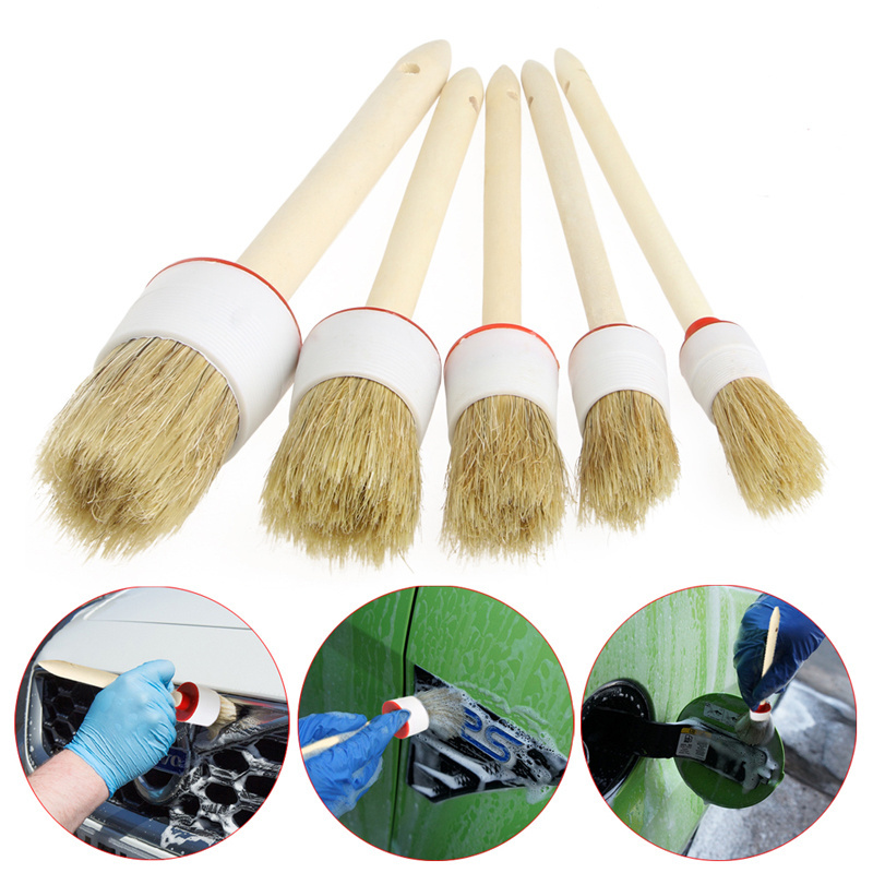 Free Shipping 5Pcs Soft Detailing Brushes for Car Cleaning Dash Trim Seats Wheels Wood Handle Detail