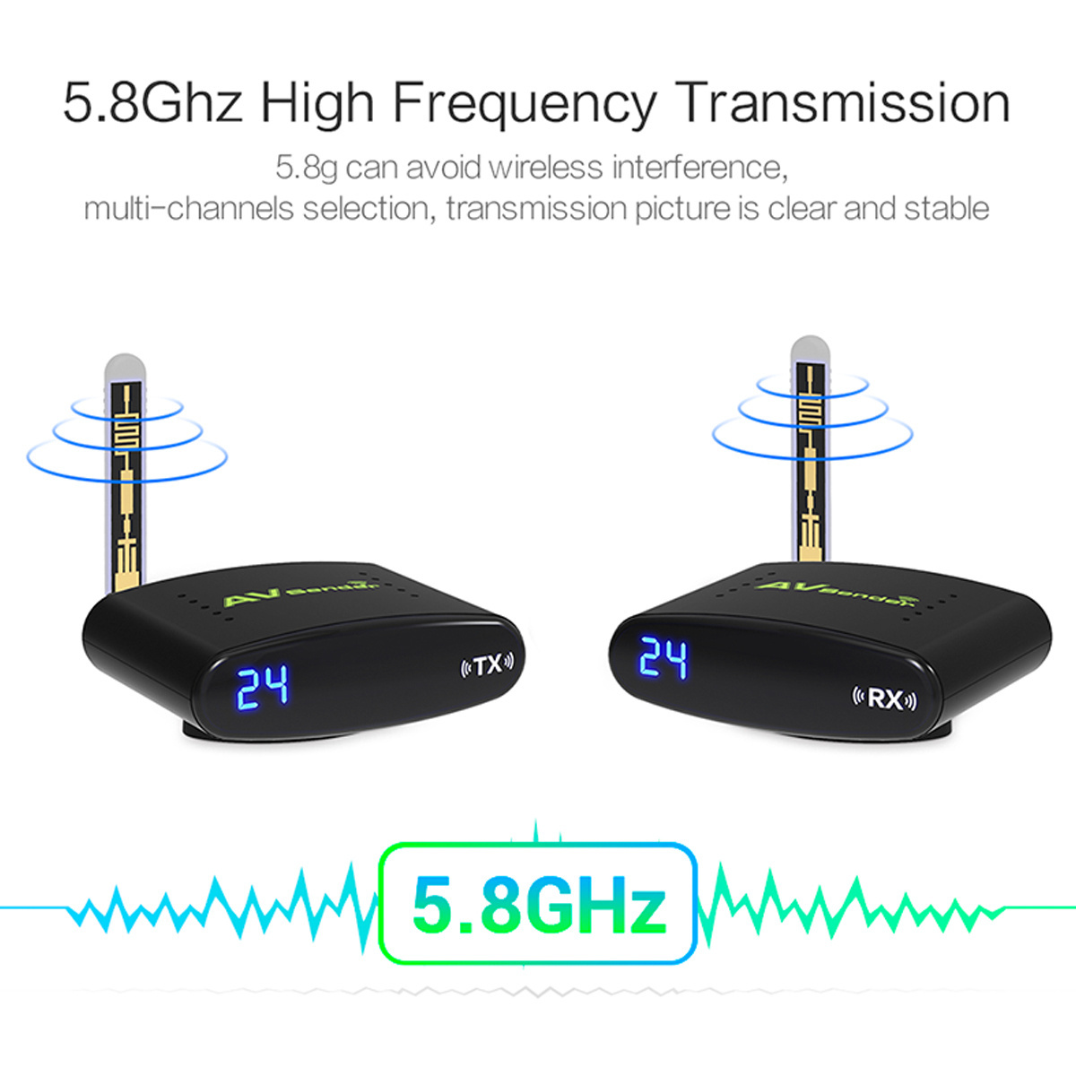 OEM AC100-240V 5.8GHz 24CH Wireless AV Sender Video Audio Transmitter RCA Receiver HDAV 200M Support 4 groups of channels