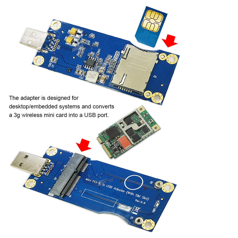 Mini PCI-E to USB Adapter With SIM Card Slot for WWAN LTE Module Mini PCIE Card to USB 2.0 Desktop PC Support SIM 6Pin 8Pin Card