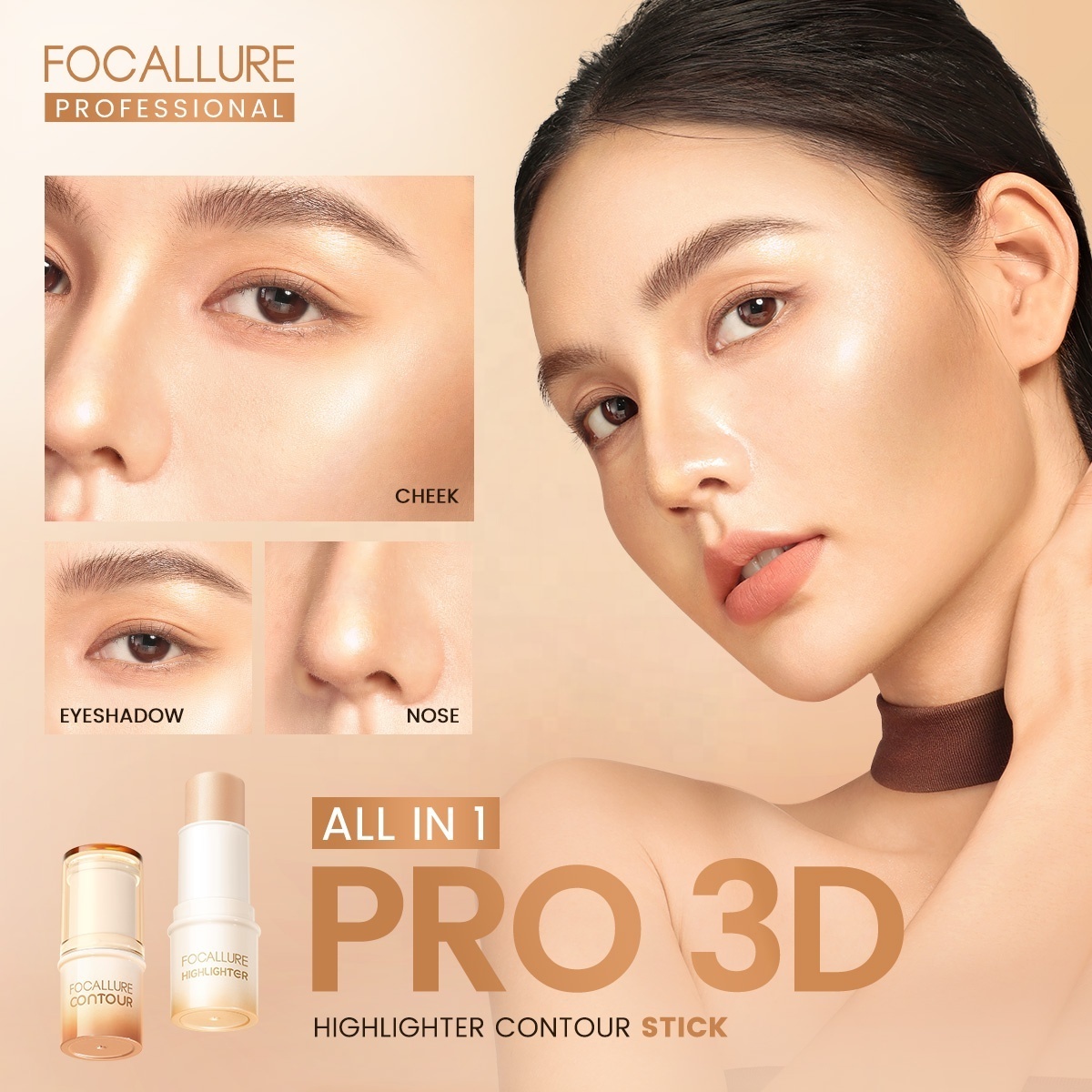 FOCALLURE F43 Cosmetics Skin Glow Bronzer Highlighters Waterproof Highlighter Makeup Stick