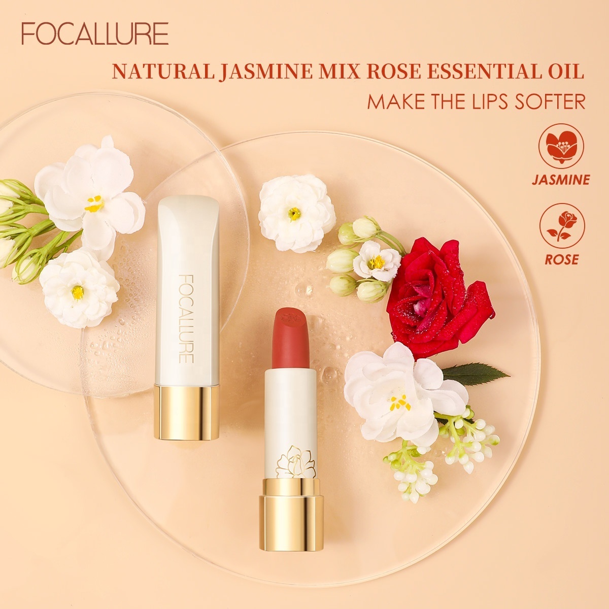 FOCALLURE FA203 Chinese Makeup Brands Lipstick Rose Flower Lip Stick Women Lips Beauty Lipstick