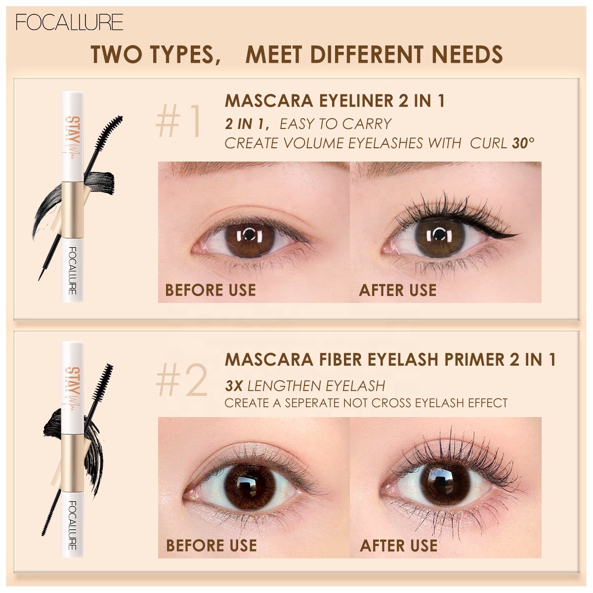 FOCALLURE FA160 Double Side 2 in 1 Mascara and Eyeliner Cosmetic Eyeliner Mascara