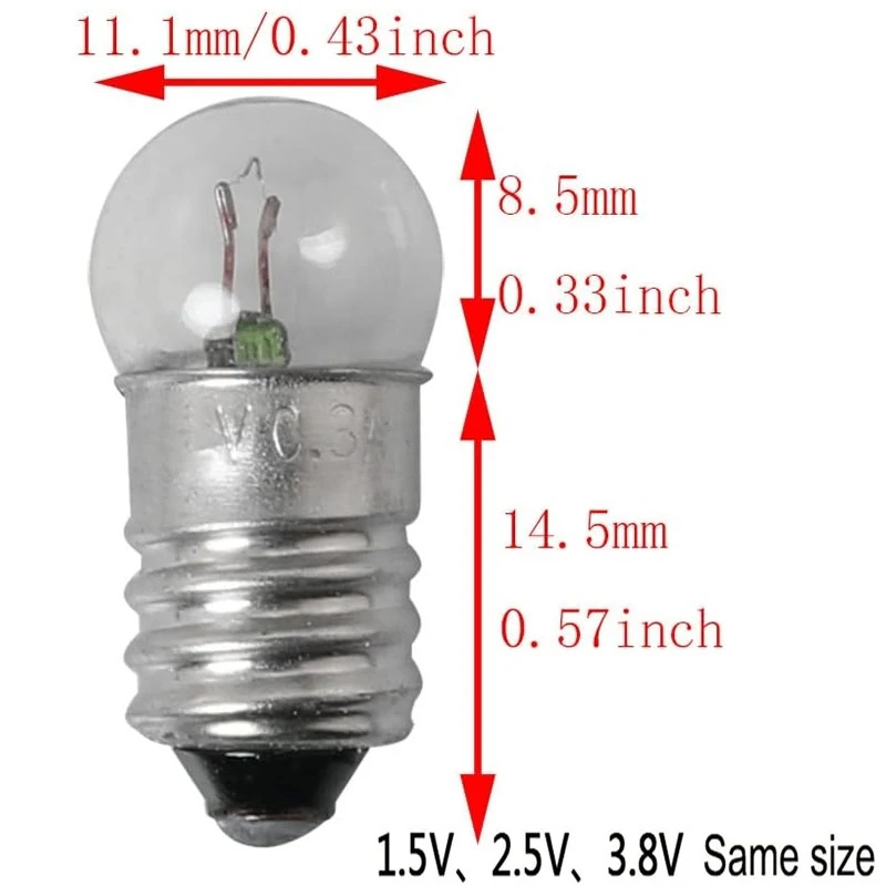 E10 1.5V 2.5V 3.8V 4.8V 6V 6.2V little Bulb for Test Experiment Teaching Flashlight