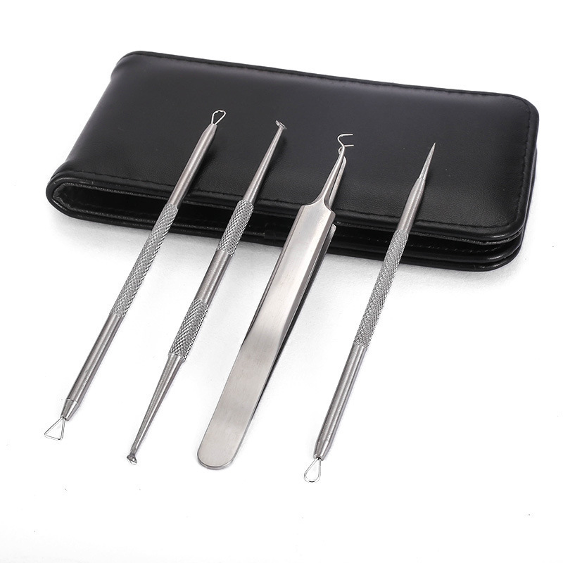 FOCSTAR 4PCS Stainless Steel Blackhead Removal Extractor Tool Set Acne Remover Tool Kit (BTE010)