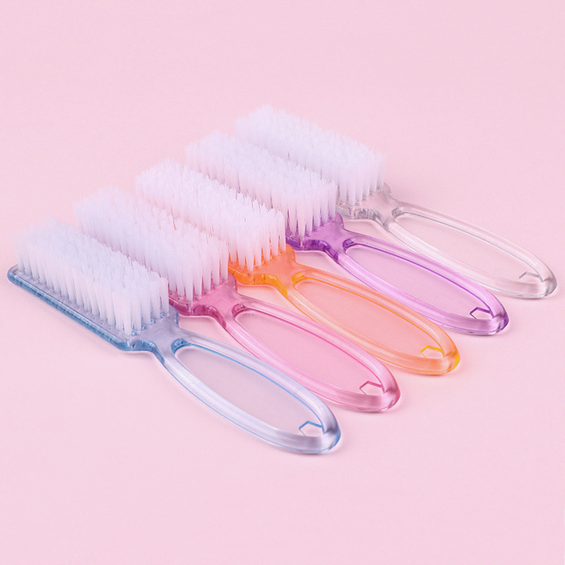 FOCSTAR Wholesale Cheap Transparent Long Handle Plastic Nail Tool Colorful Toe Fingernial Nail Cleaning Brush (BTB086)