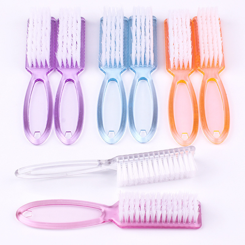 FOCSTAR Wholesale Cheap Transparent Long Handle Plastic Nail Tool Colorful Toe Fingernial Nail Cleaning Brush (BTB086)