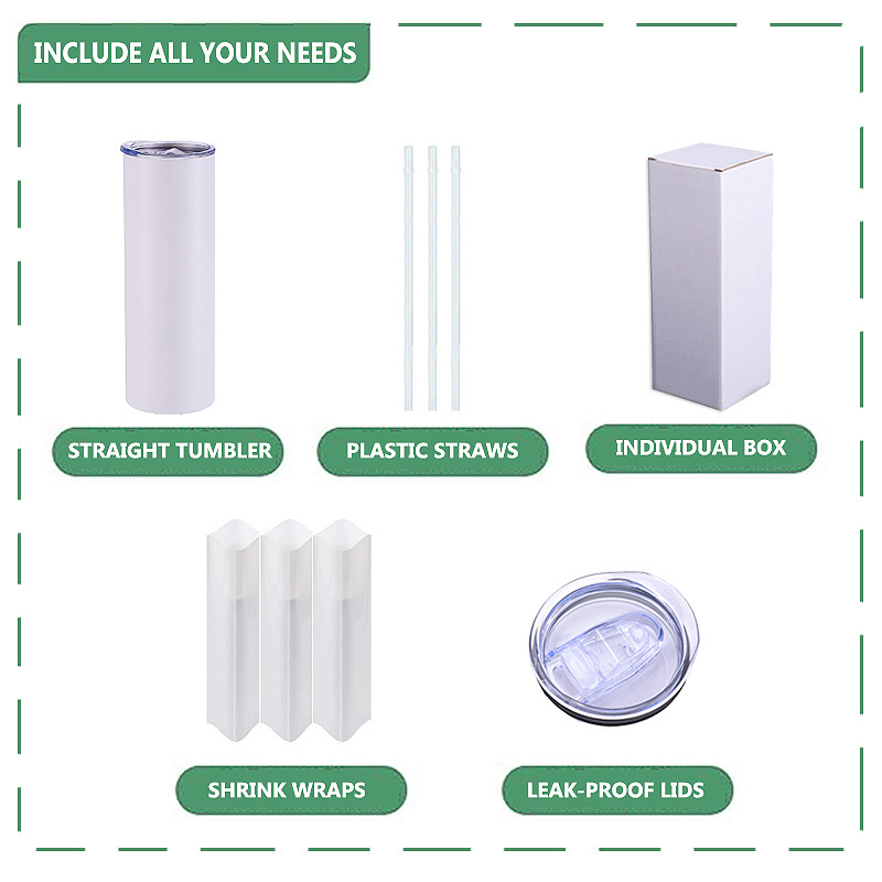 USA Warehouse Stocked RTS 20 OZ Tumbler White Sublimation Blanks Stainless Steel Straight Insulated Tumblers with lid and straw