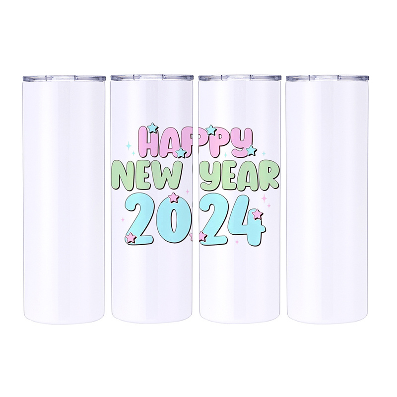 USA Warehouse Stocked RTS 20 OZ Tumbler White Sublimation Blanks Stainless Steel Straight Insulated Tumblers with lid and straw