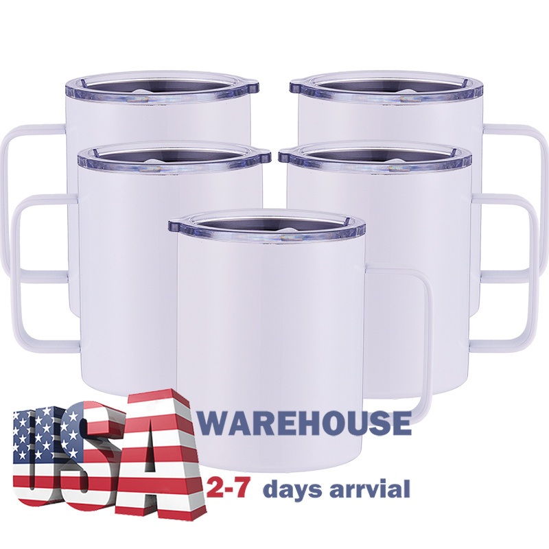 USA Warehouse Stocked RTS White Sublimation Blanks Tumbler with Handle 12 OZ Coffee Mug Stainless Steel Double Wall Insulated