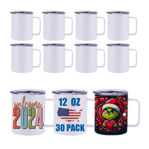 USA Warehouse Stocked RTS White Sublimation Blanks Tumbler with Handle 12 OZ Coffee Mug Stainless Steel Double Wall Insulated