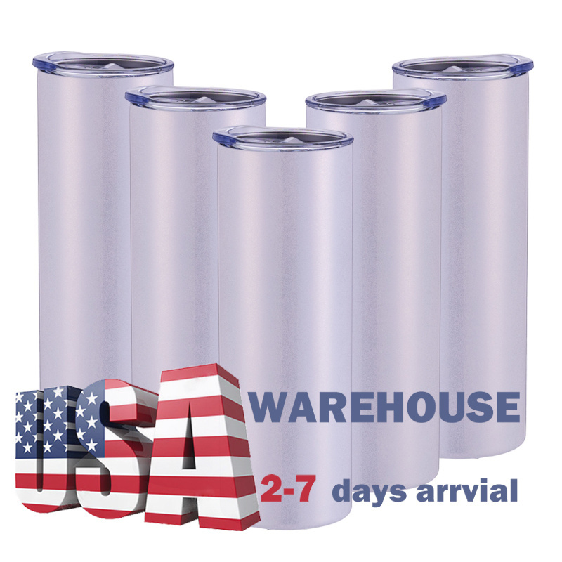 USA Warehouse Fast Shipping RTS 20 OZ White Glitter Sublimation Blanks Insulated Straight Tumblers Shimmer Stainless Steel Mug