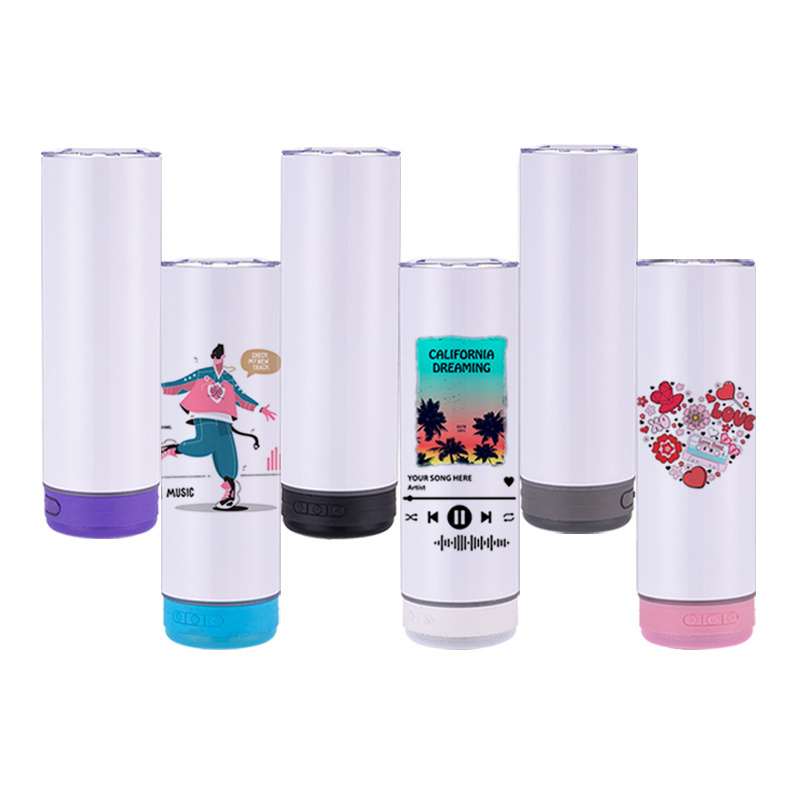 USA Stocked RTS 20oz Blue Tooth Speaker Tumbler Sublimation Straight Blanks Stainless Steel Mixed Colored Speaker Water Mugs