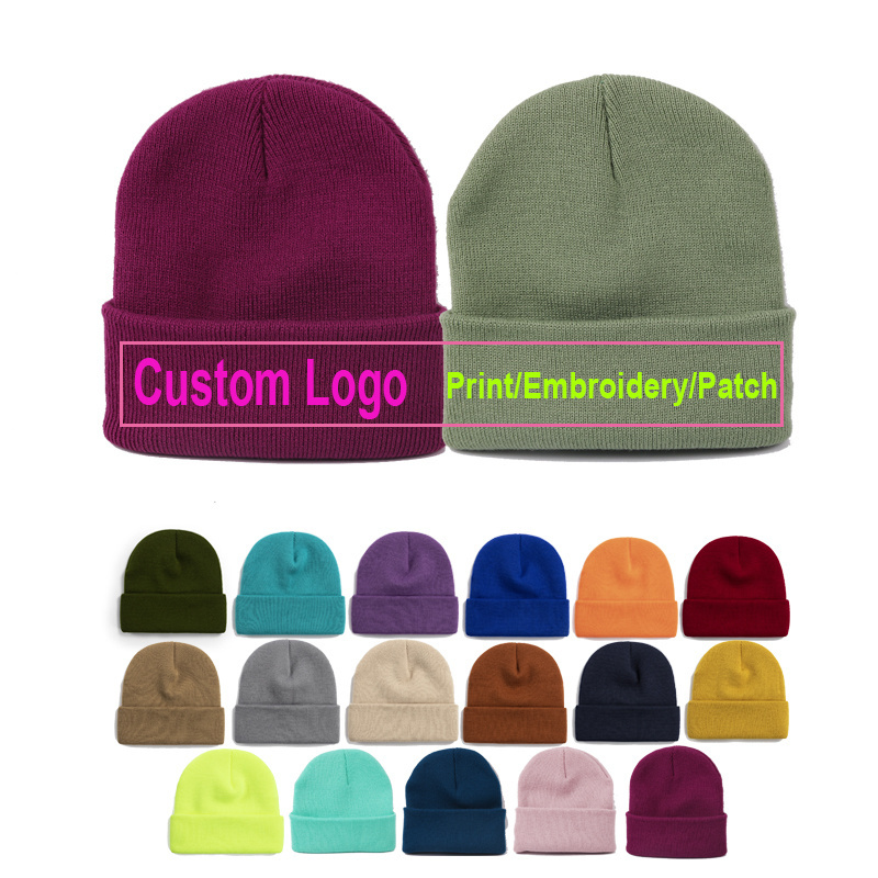 DIY Logo New Green Colors Unisex Beanie Autumn Winter Wool Soft Warm Knitted Cap Men Women SkullCap Hat Gorro Ski Cap Beanies