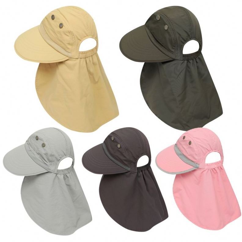 Custom Logo Ponytail Hole Sun Hats For Women Summer Wide Brim Bucket Hat Outdoor Fishing Hiking Uv Anti Neck Protection Bonnet