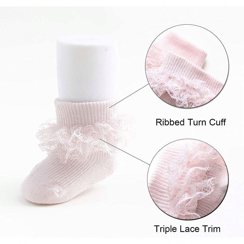 Customized High Quality Baby Turn Cuff Ruffle Lace Socks Newborn Toddlers Baby Organic Cotton Kids Socks Girls China