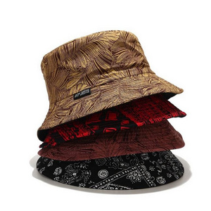 Fashion Design 100% Polyester Satin Bucket Hat Raffia Ethnic Style Wholesale Double Sided Bucket Hat