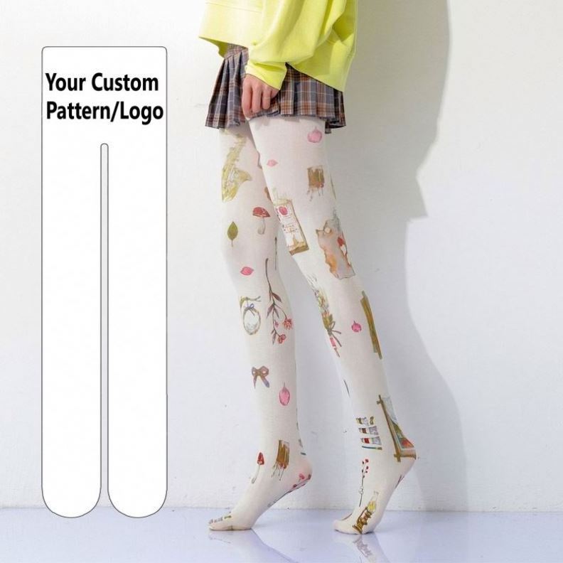 Two-dimensional element cute style printed ladies full body men tube cotton girl white flower pantyhose