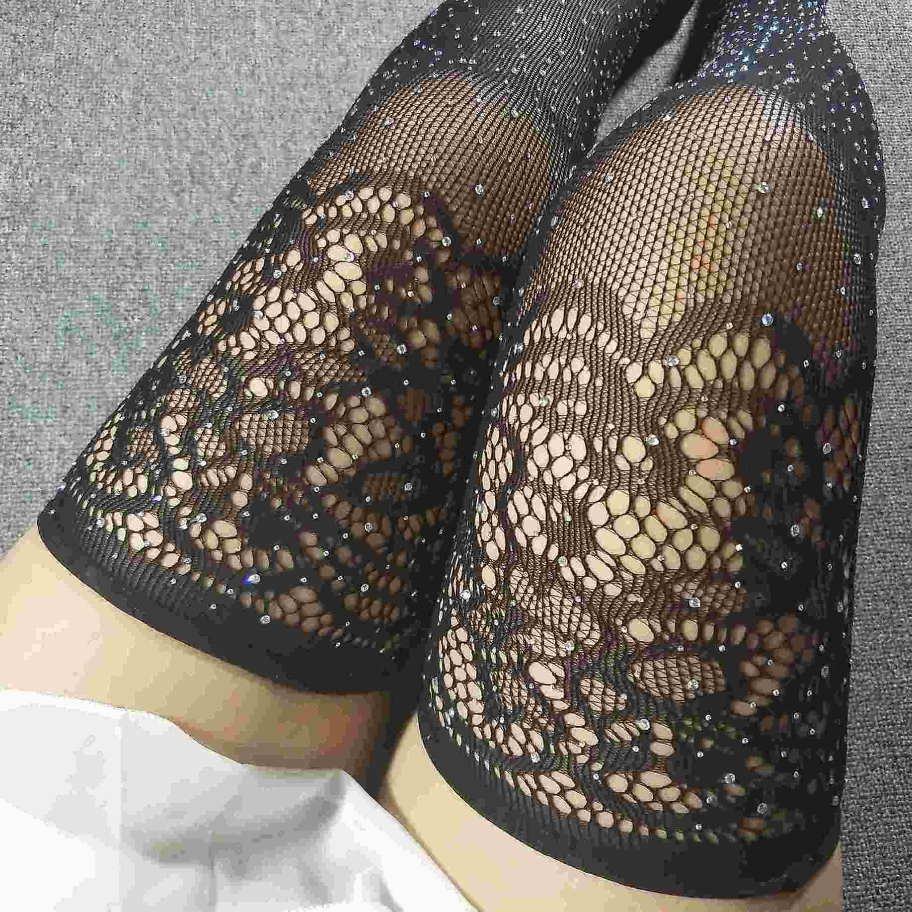 sexy stockings long tube over the knee garter drill mesh socks small mesh hot drill socks fishnet high tube socks