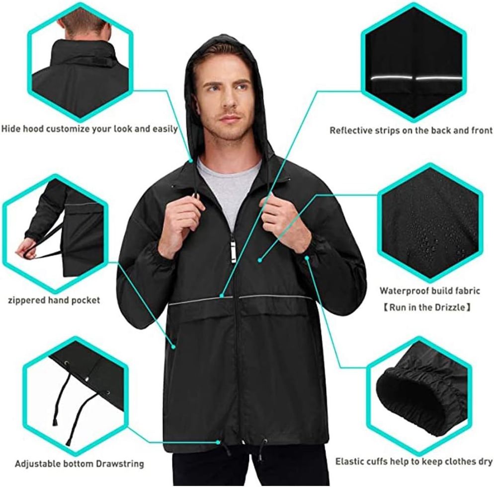 Men's Rain Jacket Cycling Running Jackets Waterproof Raincoat Custom Design Hood Windbreaker Hiking Jacket Rain Coat