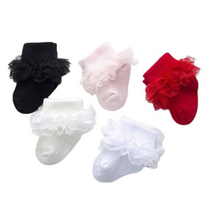 Customized High Quality Baby Turn Cuff Ruffle Lace Socks Newborn Toddlers Baby Organic Cotton Kids Socks Girls China