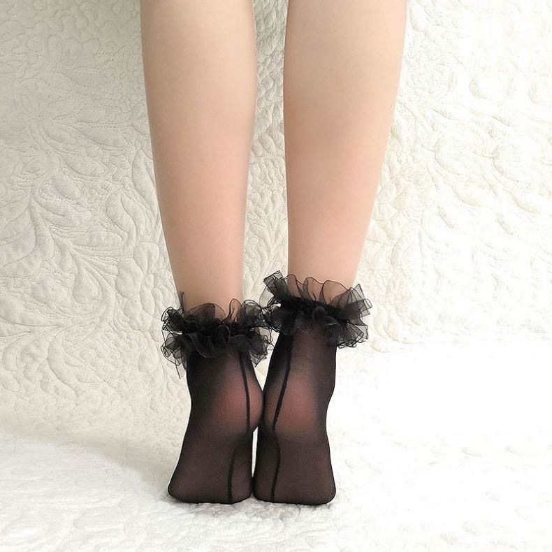 Korean style summer ultra-thin sexy pleated lace short stockings back vertical jacquard female socks