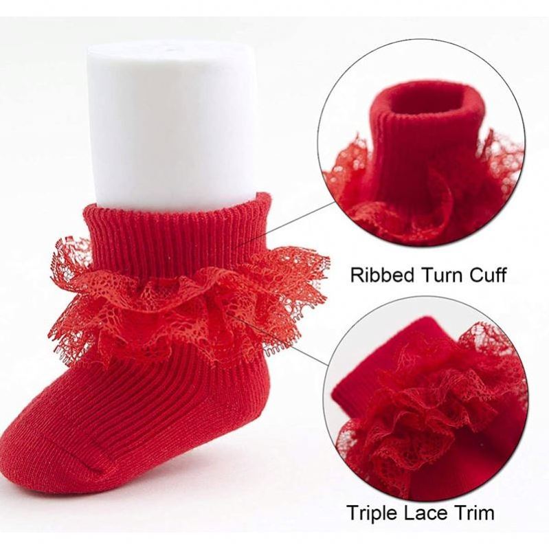 Customized High Quality Baby Turn Cuff Ruffle Lace Socks Newborn Toddlers Baby Organic Cotton Kids Socks Girls China