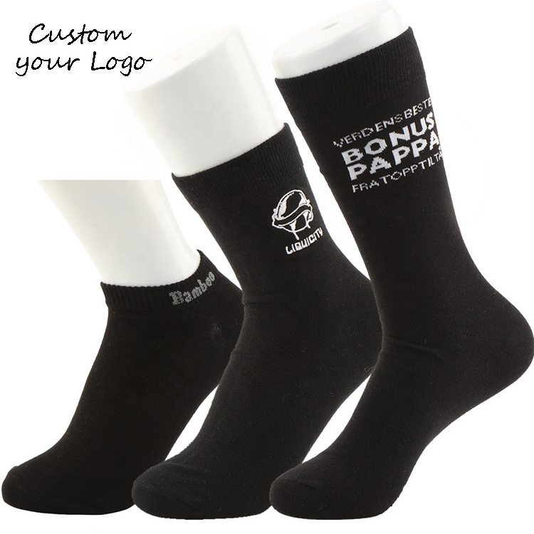 Wholesale super soft very good quality men black 100% bamboo socks customized men crew ankle socks with custom logo