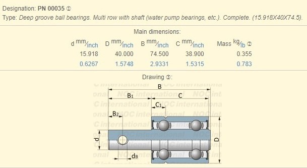 15.918X40X74.5mm F04100040 Agricultural Machinery Bearing 56345058 PN00035 Water Pump Bearing