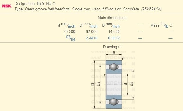 Original Japan b25165 Deep Groove Ball Gearbox Bearing B25-165